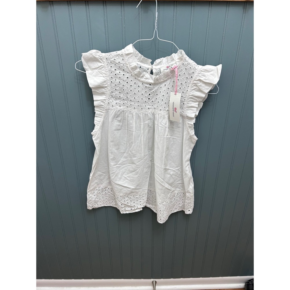 Vineyard Vines White Eyelet Flutter Sleeve Top Ruffle Neck 2W001368 NWT S